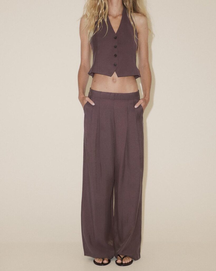 Custom Chic Coordinated Suits Trendy Halter Neck Vest and Wide  + Wide Leg Trousers