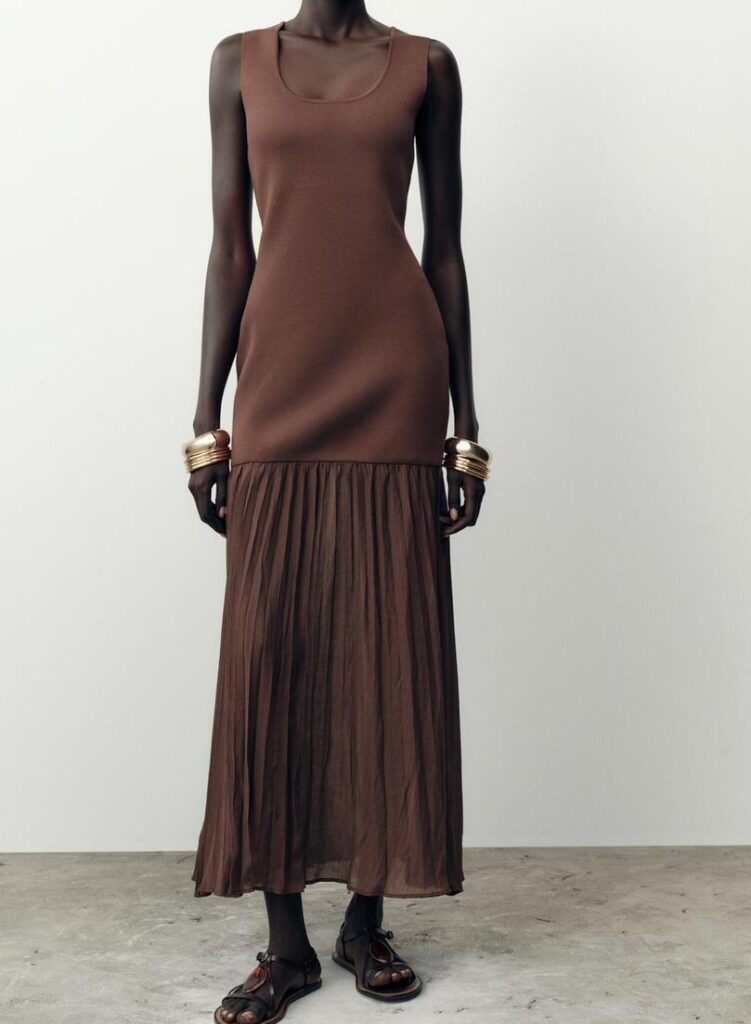 Custom Sleeveless Dresses Brown Knit A Fusion of Knit and Pleats Dresses Casual Dresses