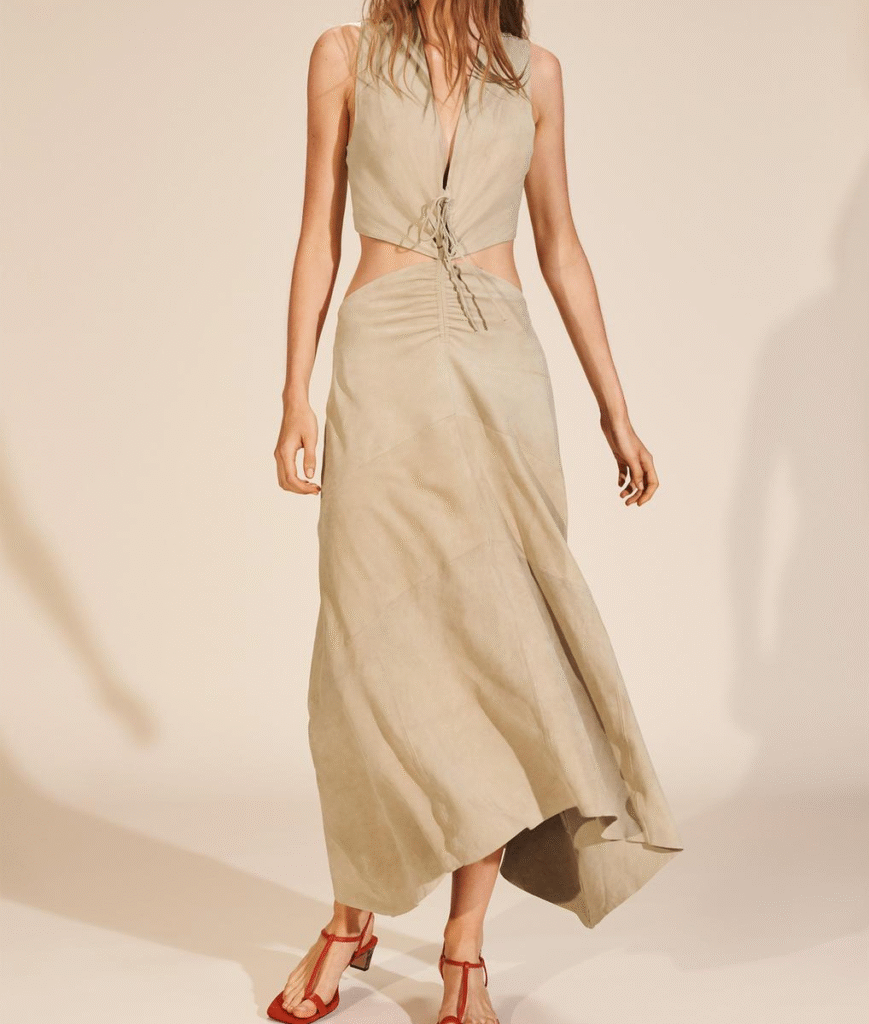 Custom Casual Boho Chic Suede Maxi Dress with Cut Out Detail Women Dresses