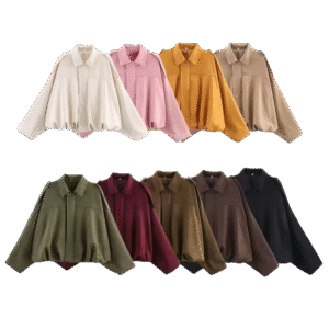 Women 2025 Spring New Chic Fashion Suede Bomber Jacket with Lapel Coat Vintage Long Sleeve Female Outerwear Chic