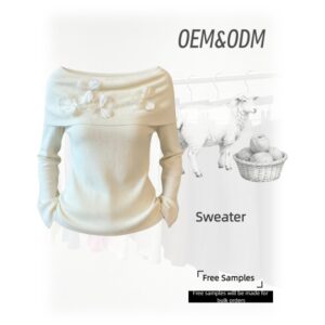 Premium Knit, OEM & ODM Available Elegant Off-Shoulder Sweater with Floral Embellishments