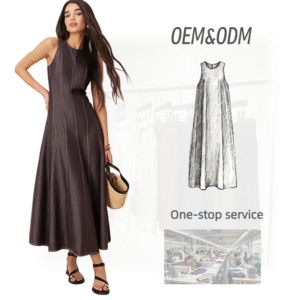 Women Clothes 2026 Spring Women's Brown Sleeveless Maxi Dress with Round Neck Back Zip Dresses