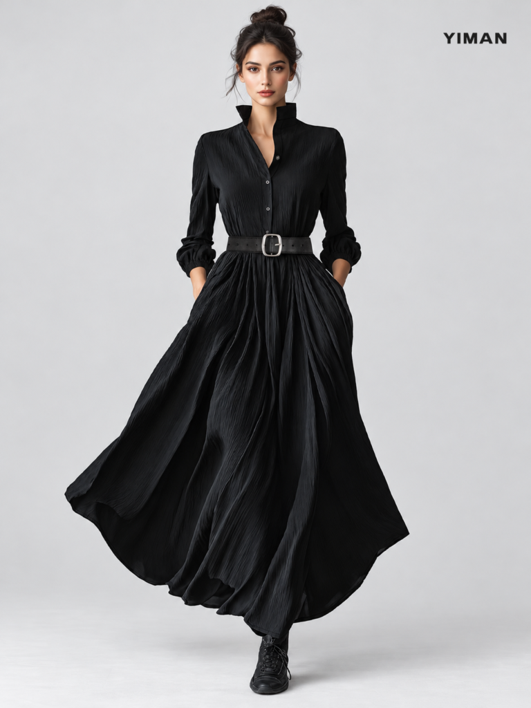 PE2601006 belted shirt dress: 01-model-front