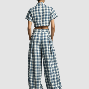 PE2602024 plaid crop top and wide-leg pants set: 02-model-back