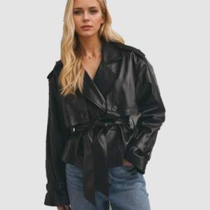 PF2507054 belted faux leather jacket: 01-model-front