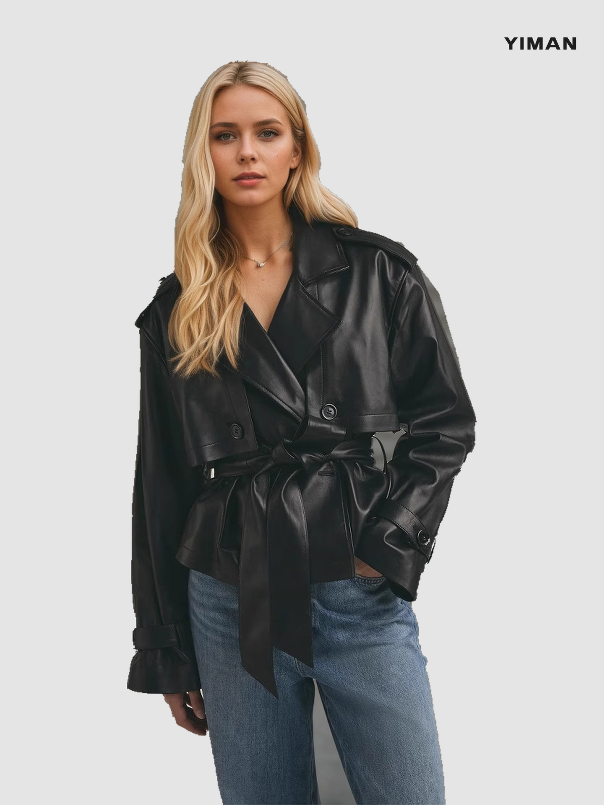 PF2507054 01-model-front PF2507054 belted faux leather jacket: 01-model-front