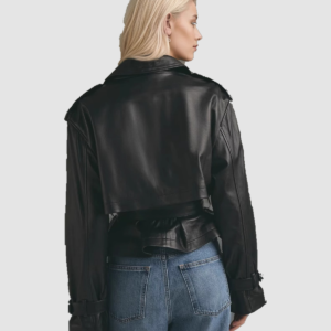 PF2507054 belted faux leather jacket: 02-model-back