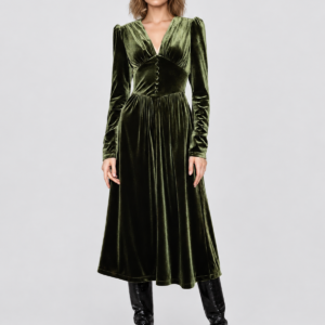 PQ2509081 V-neck velvet dress: 01-model-front