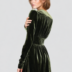 PQ2509081 V-neck velvet dress: 02-model-back