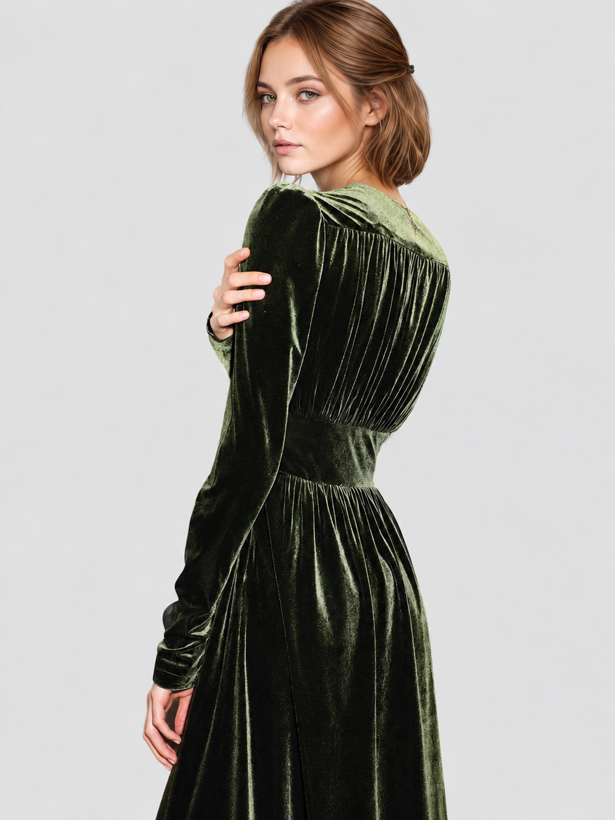 PQ2509081 02-model-back PQ2509081 V-neck velvet dress: 02-model-back