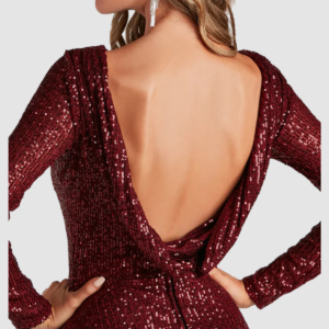 RY0204 long-sleeve sequin slit evening gown: 03-detail