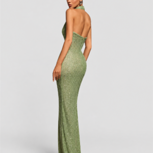 RY495 halter-neck sequin evening gown: 02-model-back