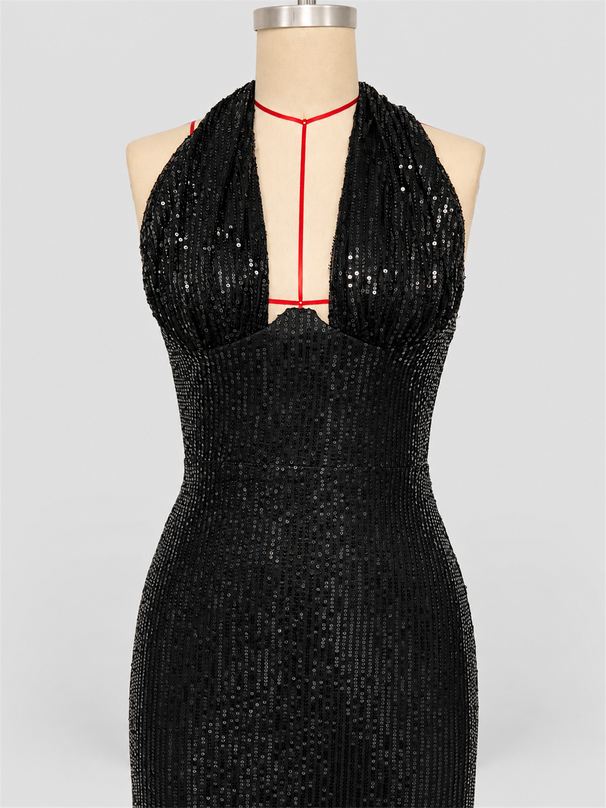 RY495 04-detail RY495 halter-neck sequin evening gown: 04-detail