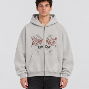 Men's Distressed Graphic Oversized Zip-Up Hoodie — main