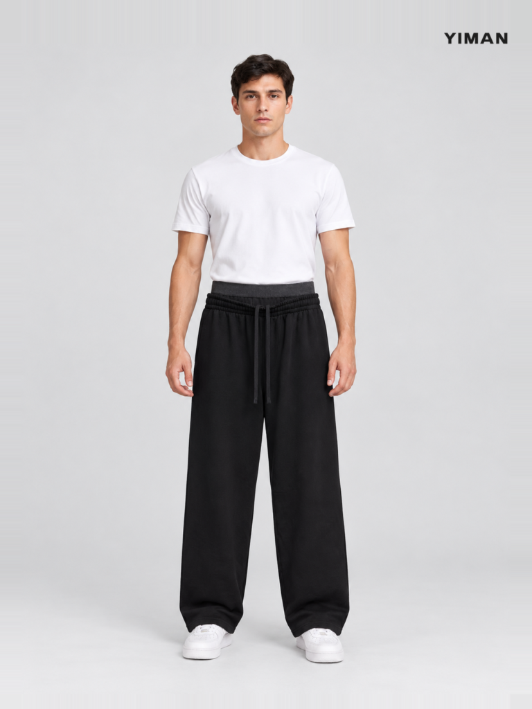 Men's Cotton Double-Waistband Wide-Leg Sweatpants — main