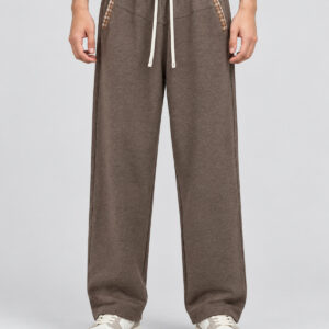 Men's 320 GSM Heather Wide-Leg Trousers with Plaid Trim