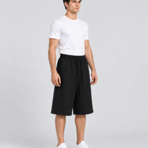 Men's 400 GSM Cotton Wide-Leg Bermuda Sweat Shorts — model side