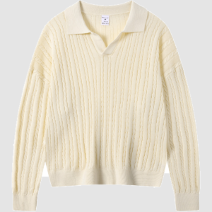 Men's 16-Gauge Cable-Knit Open-Collar Sweater — color creamy beige