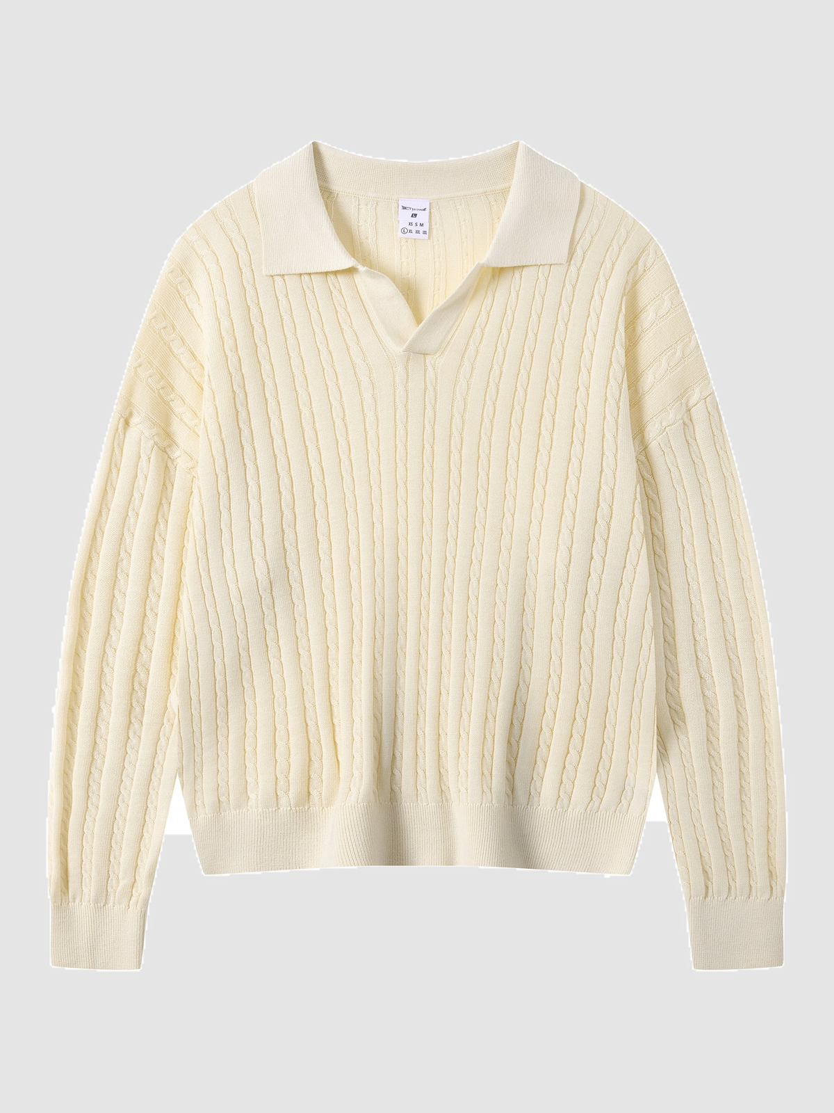Men’s 16-Gauge Cable-Knit Open-Collar Sweater — color creamy beige Men's 16-Gauge Cable-Knit Open-Collar Sweater — color creamy beige