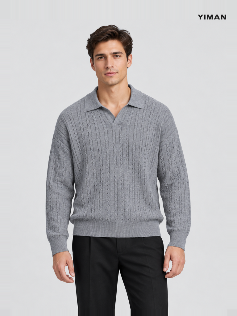 Men's 16-Gauge Cable-Knit Open-Collar Sweater — main