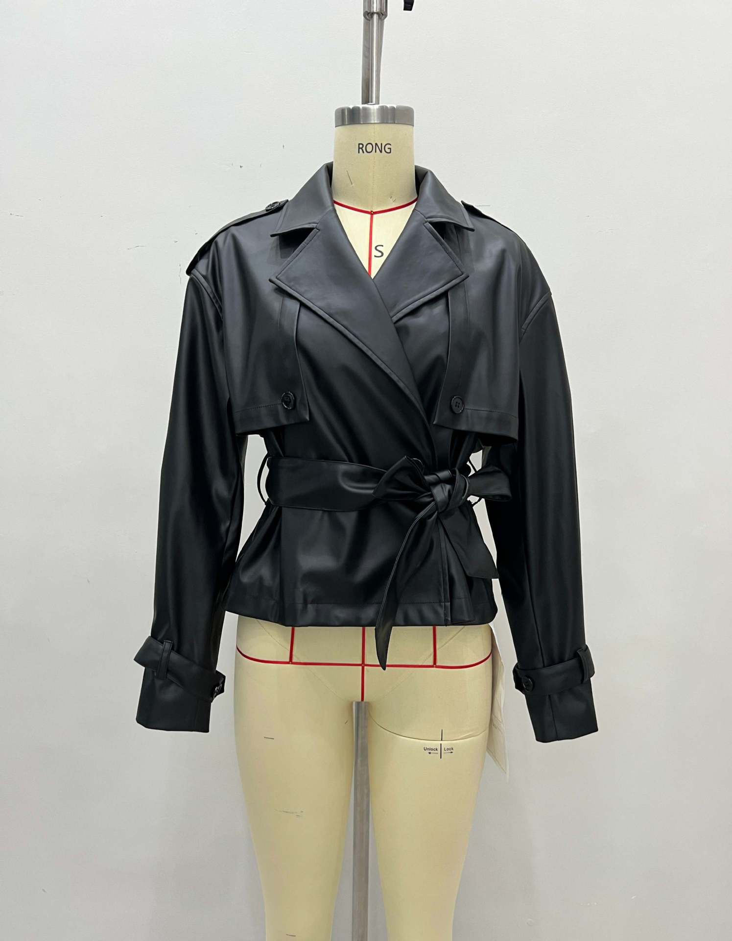PF2507054 black jacket, supplied dress-form front photo in the original setting