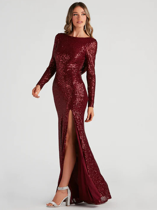 RY0204 wine red gown, supplied model front photo in the original setting
