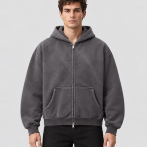 Men's 400 GSM Vintage-Wash Boxy Zip-Up Hoodie — main