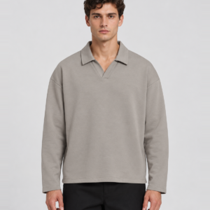 Men's 280 GSM Cotton-Modal Boxy Open-Collar Long-Sleeve Polo — main