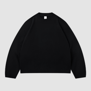 Men's 280 GSM Cotton-Modal Curved-Sleeve Boxy Long-Sleeve T-Shirt — color black
