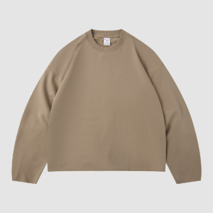 Men's 280 GSM Cotton-Modal Curved-Sleeve Boxy Long-Sleeve T-Shirt — color dark khaki