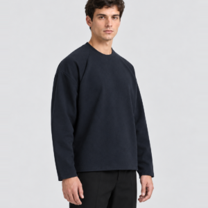 Men's 280 GSM Cotton-Modal Curved-Sleeve Boxy Long-Sleeve T-Shirt — model side
