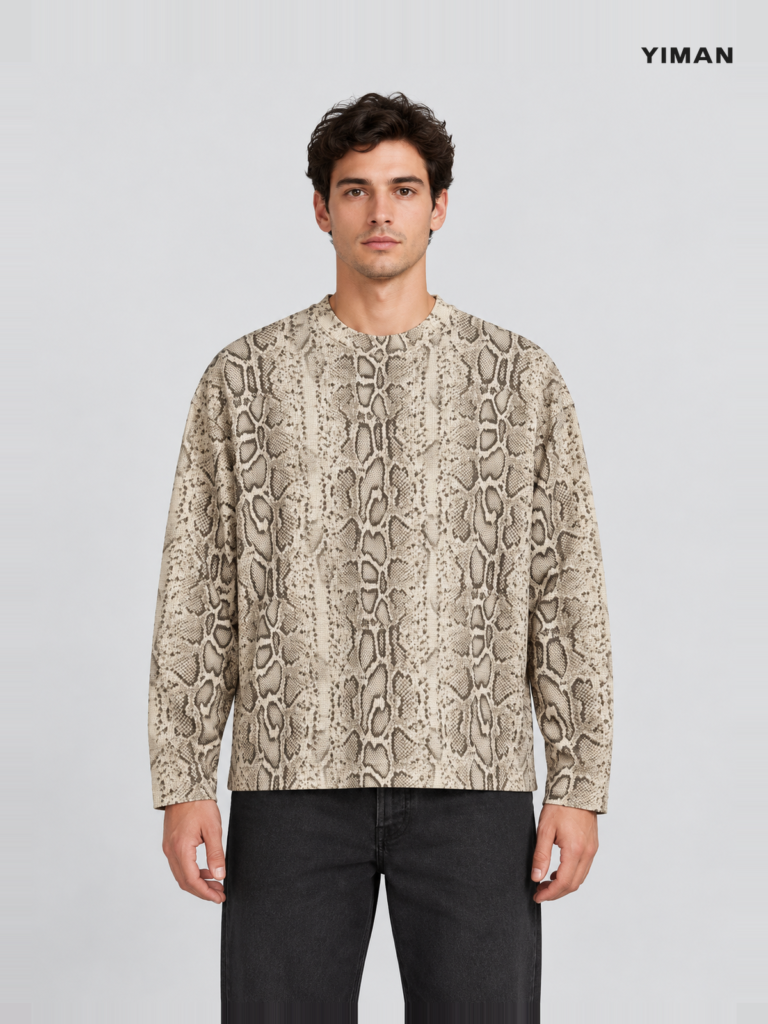 Men's 260 GSM Snake-Pattern Waffle Boxy Long-Sleeve T-Shirt — main