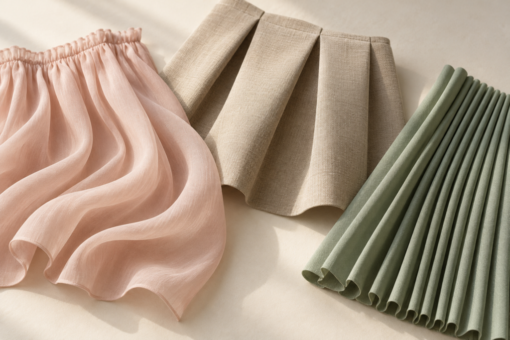 AI-generated conceptual textile illustration: Gathering, Pleating and Quilting: How to Specify Garment Shape
