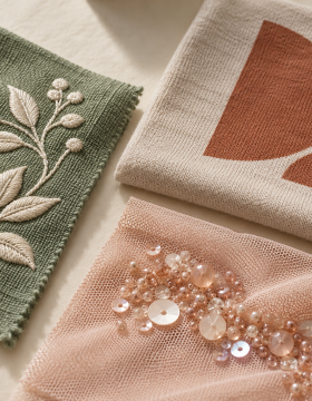AI-generated conceptual textile illustration: Printing, Embroidery and Garment Decoration: How Brands Choose